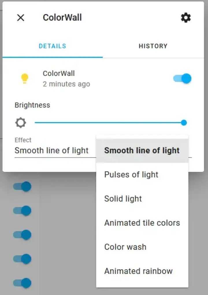 The choices of effects on the main entity in the UI