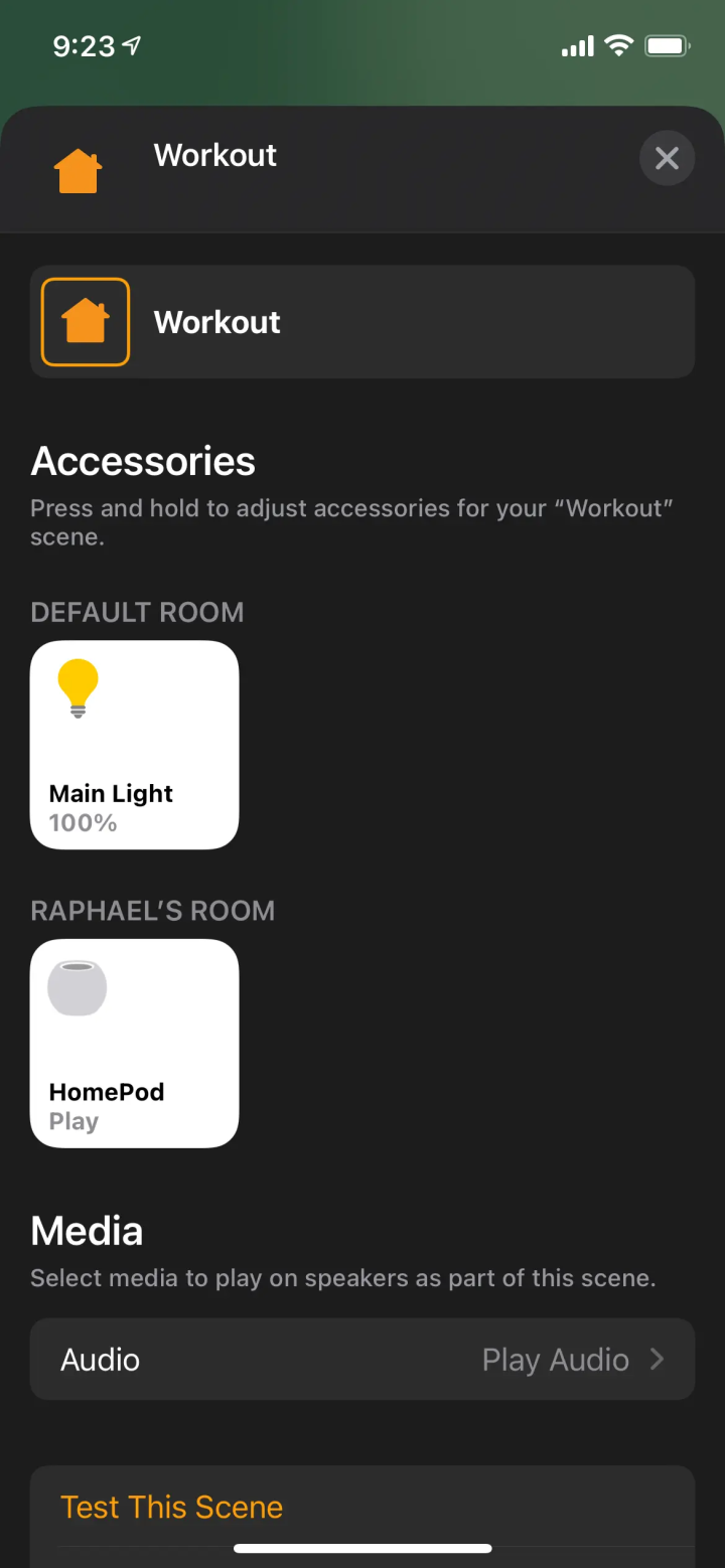 The workout scene configuration