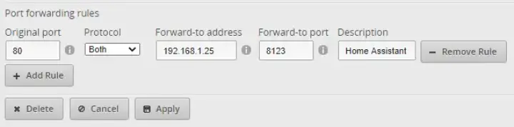 The port forwarding configuration